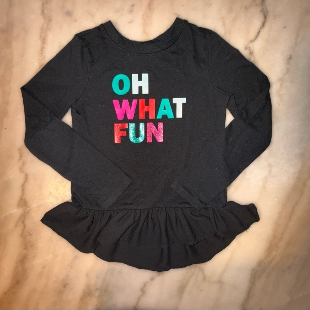 Cat and Jack girls festive Black Long Sleeve Shirt - Oh What Fun size small